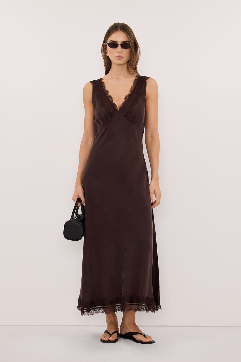 Andrea Cupro Sleeveless Midi Dress in Plum Choc By DISSH