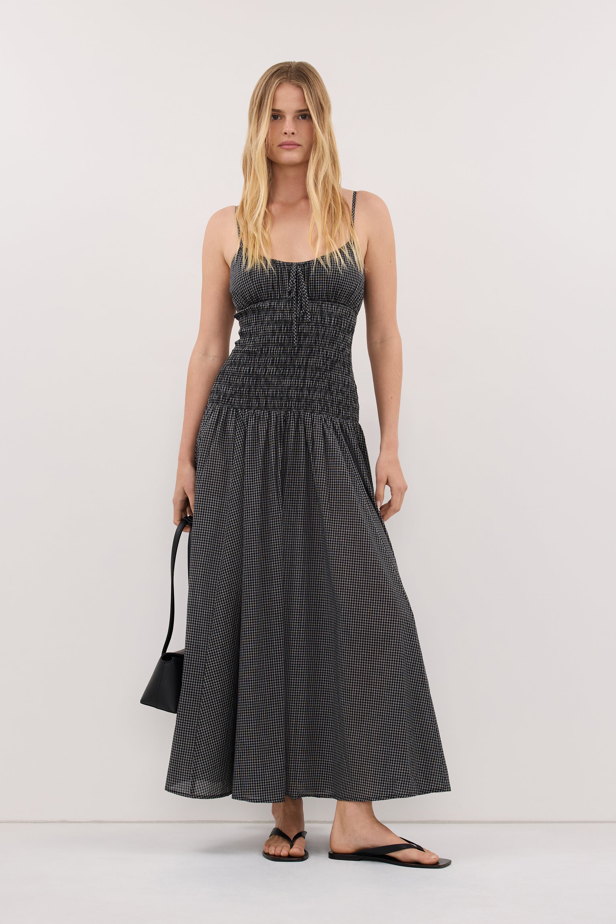 LILA BLACK CHECK MIDI DRESS