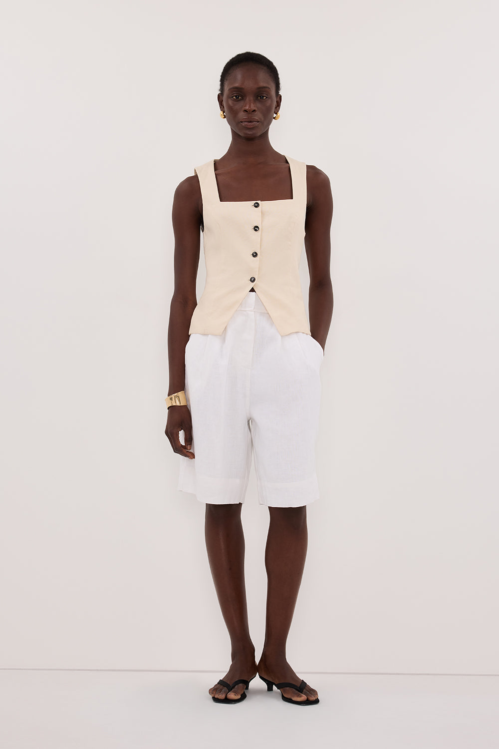 トップス FRENCH HOSPITAL VEST REVERSIBLE - LINEN FRAN SANDSTONE LINEN VEST – DISSH