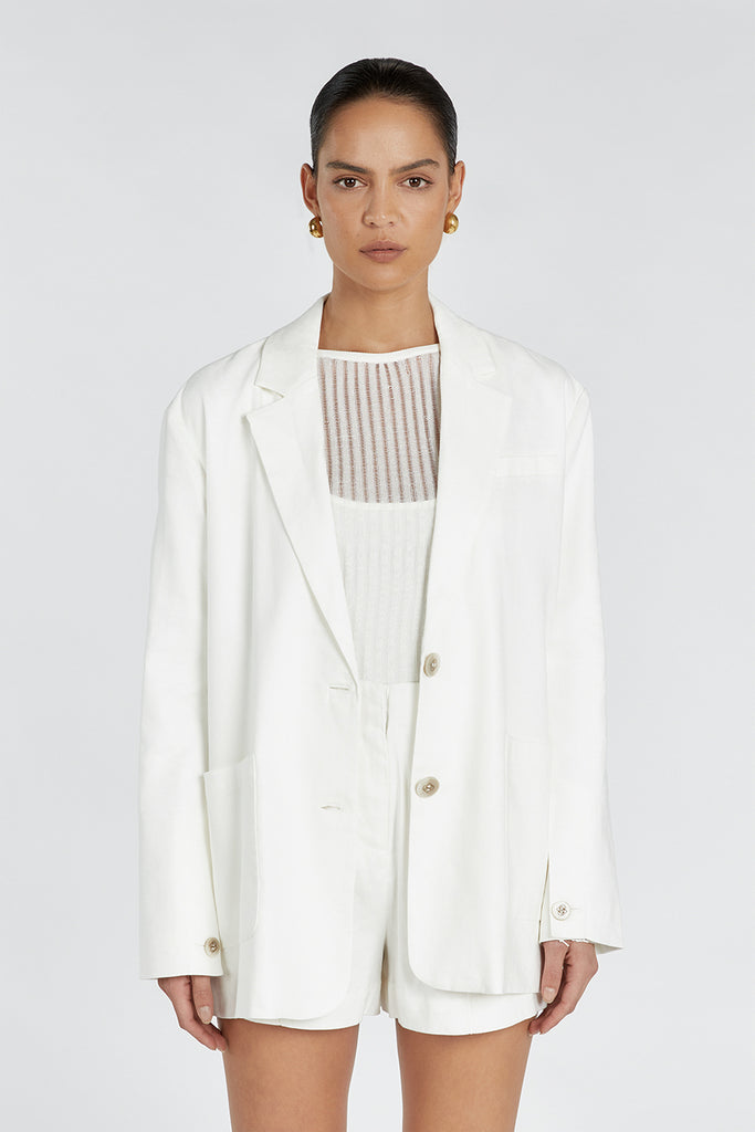 SLOAN WHITE LINEN BLEND WHITE BLAZER - Main Image