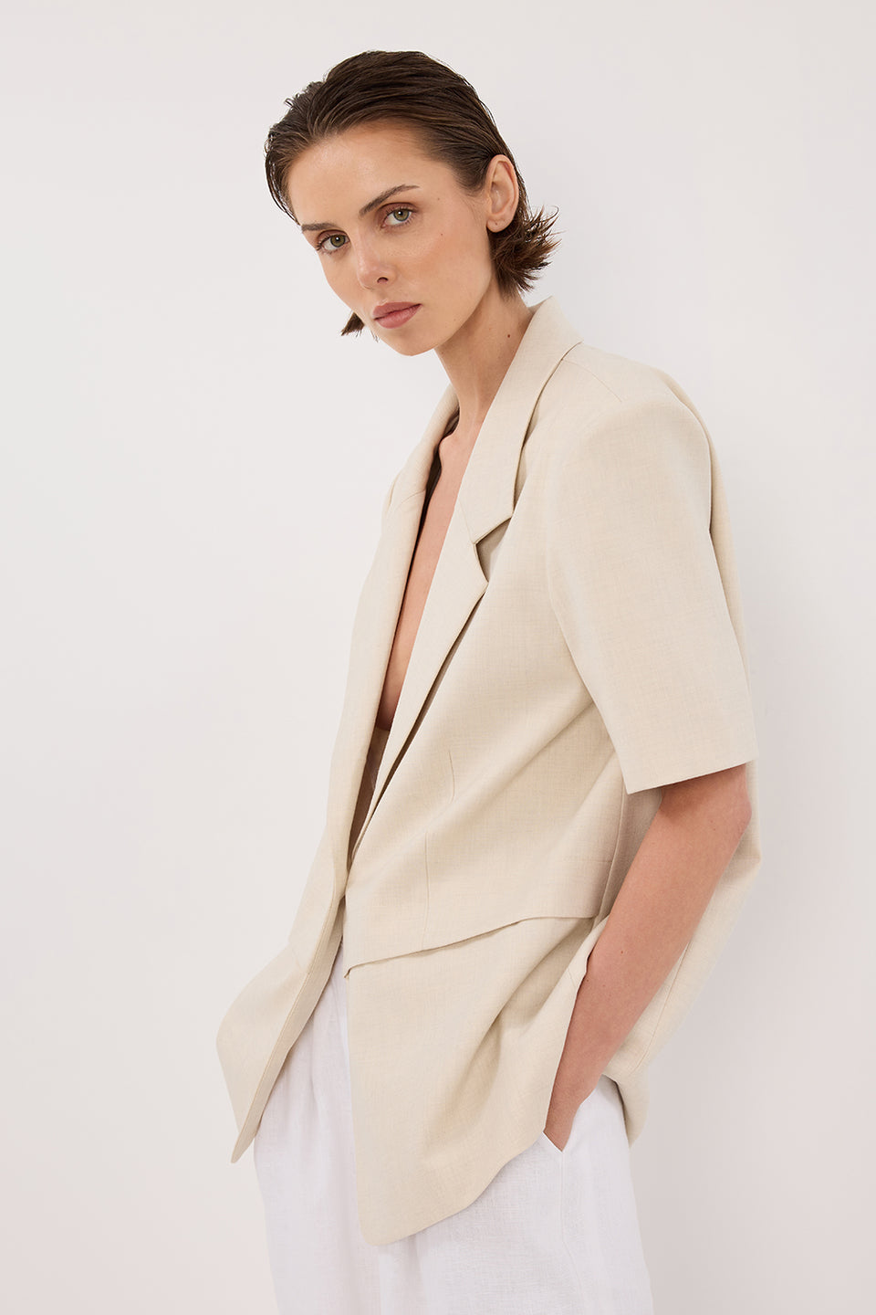 RITA SAND SHORT SLEEVE BLAZER