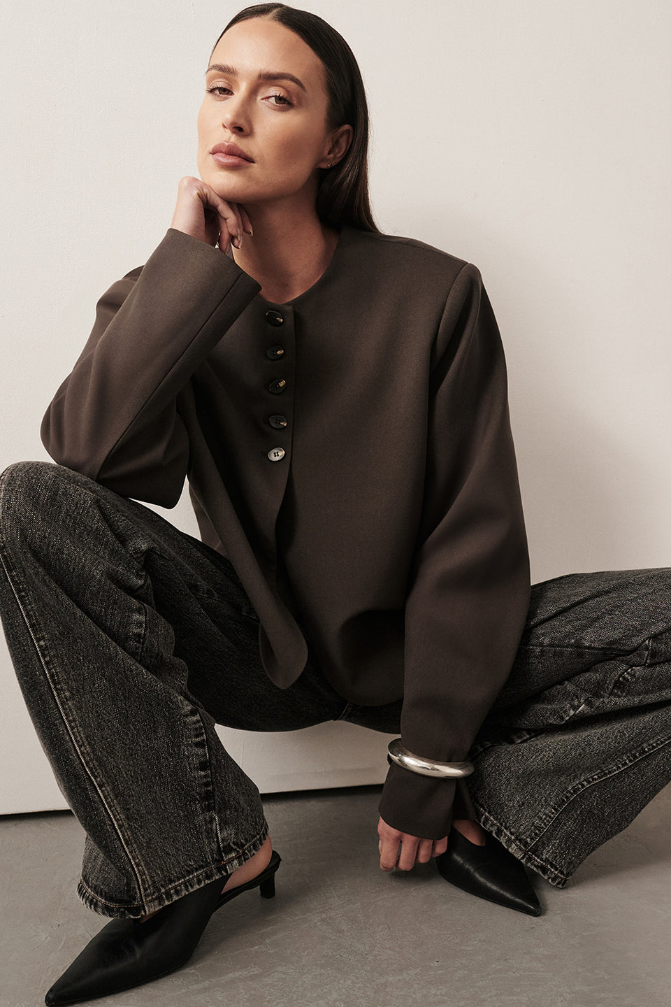 RYAN BITTER CHOC OVERSIZED CROPPED BLAZER