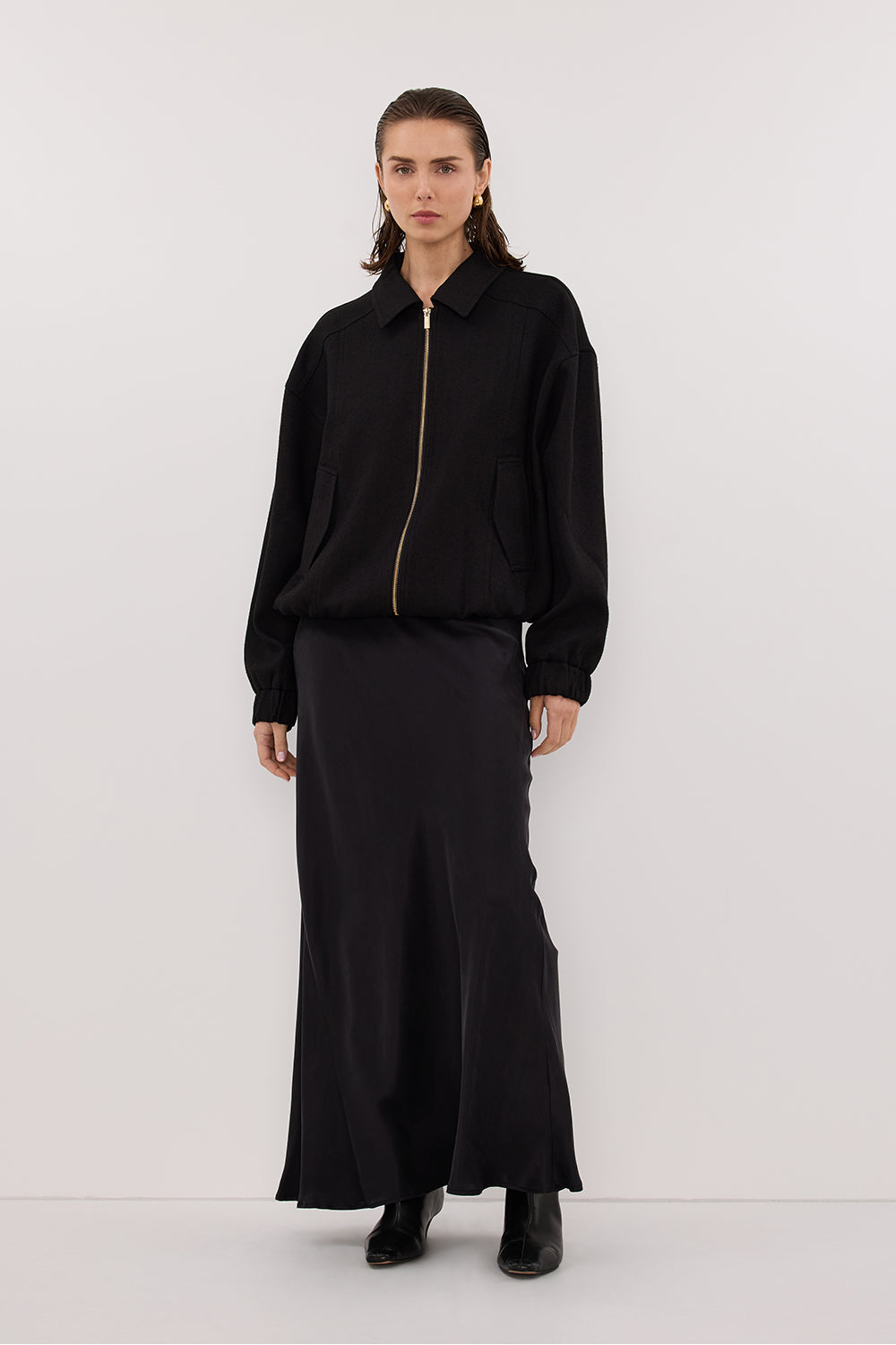 FRANKIE BLACK TWEED BOMBER JACKET – DISSH