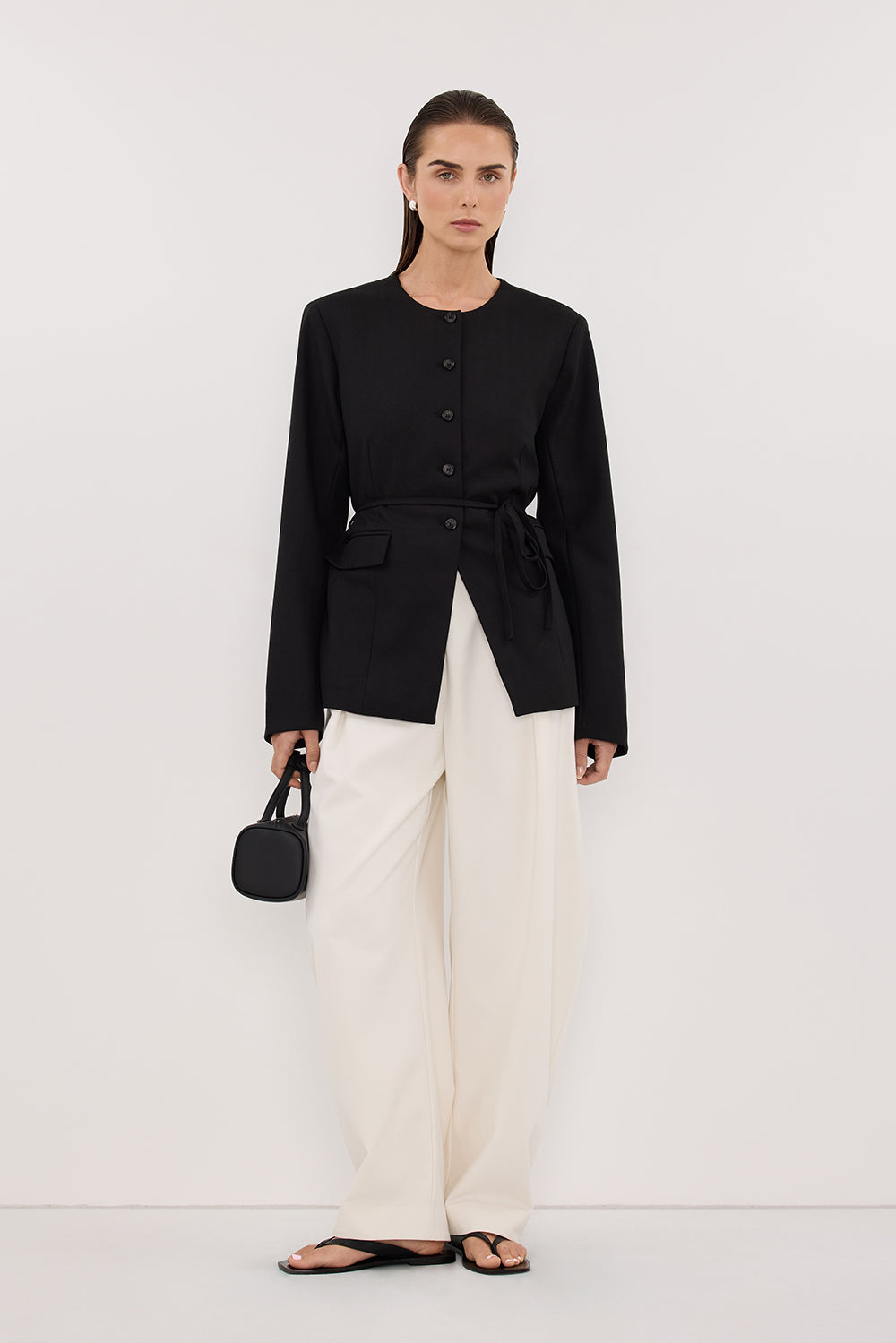 CYRUS BLACK COLLARLESS BLAZER DISSH CYRUS BLACK COLLARLESS BLAZER DISSH