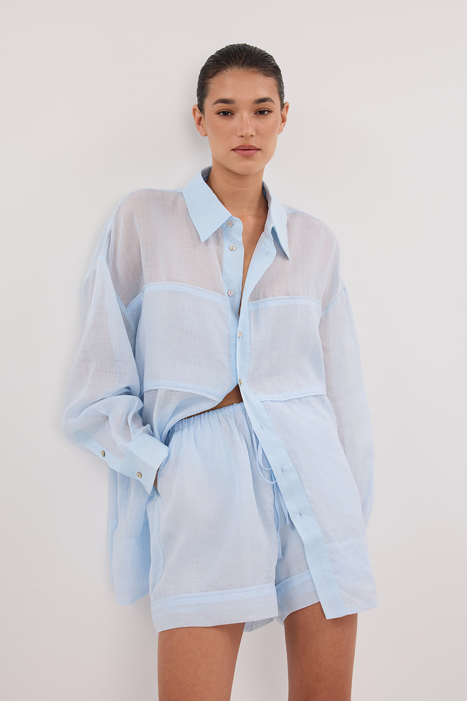KAI CORNFLOWER OVERSIZED RAMIE LONG SLEEVE SHIRT