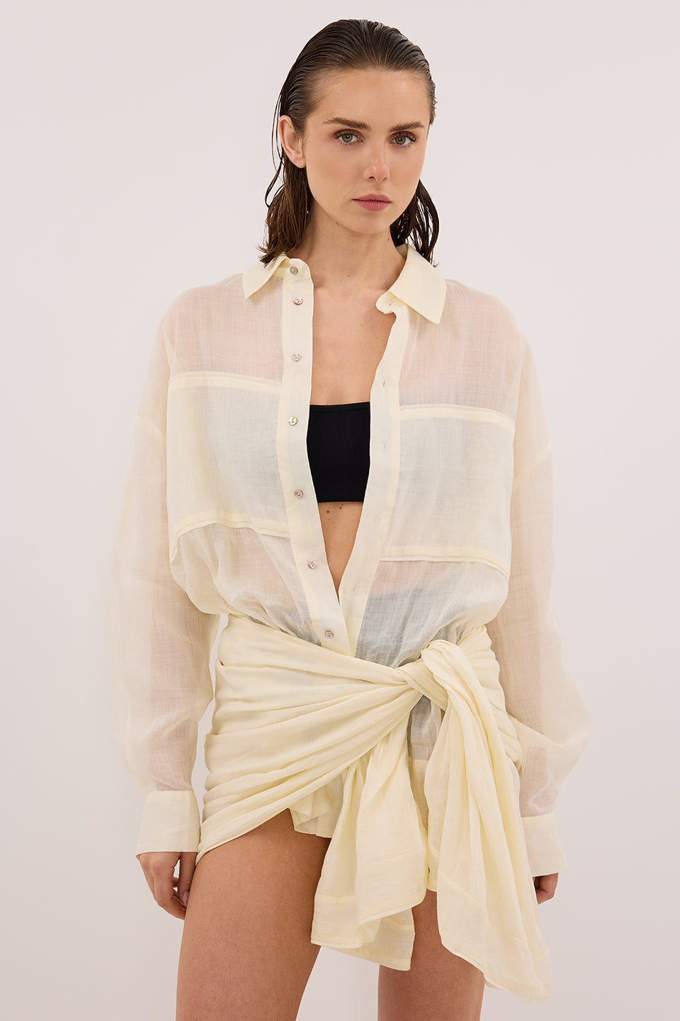 KAI STRAW OVERSIZED RAMIE LONG SLEEVE SHIRT