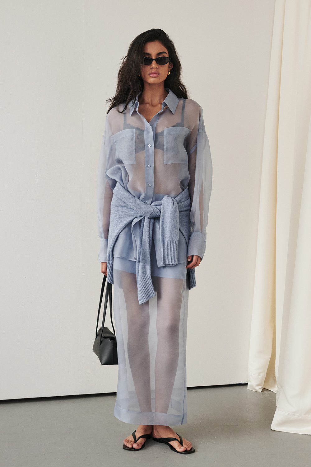 SIAN DUSTY BLUE ORGANZA SHIRT – DISSH