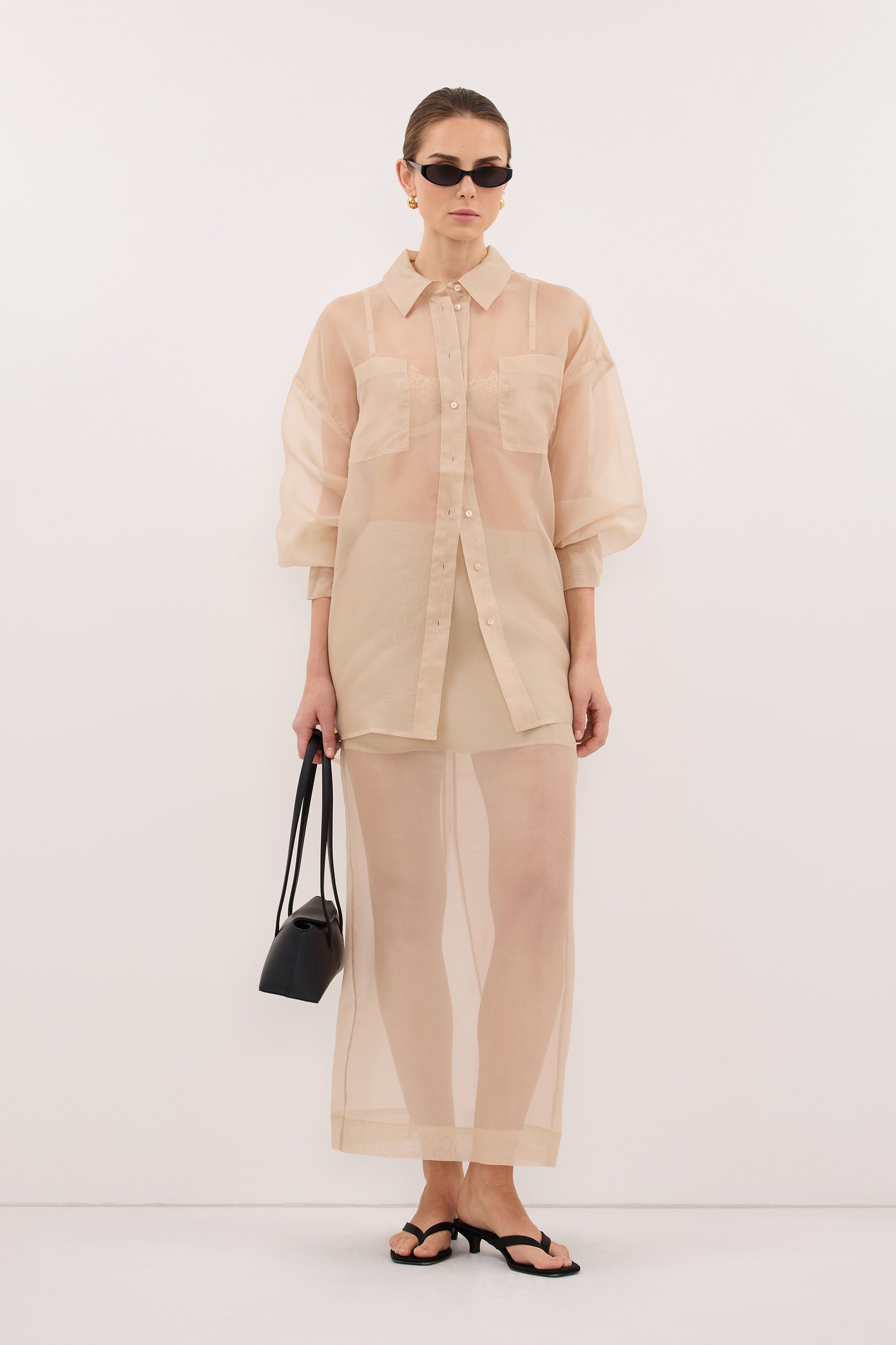 Sian Silk Organza Shirt in Gold By DISSH | Matching Set Sian Silk Organza Shirt in Gold By DISSH | Matching Set