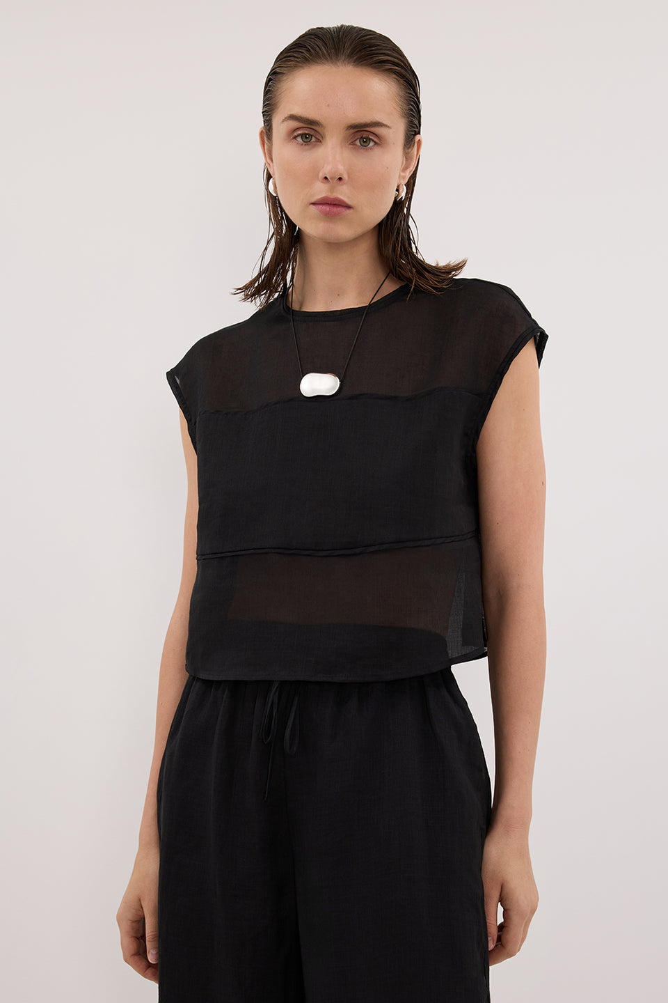 KAI BLACK RAMIE PANELLED TOP