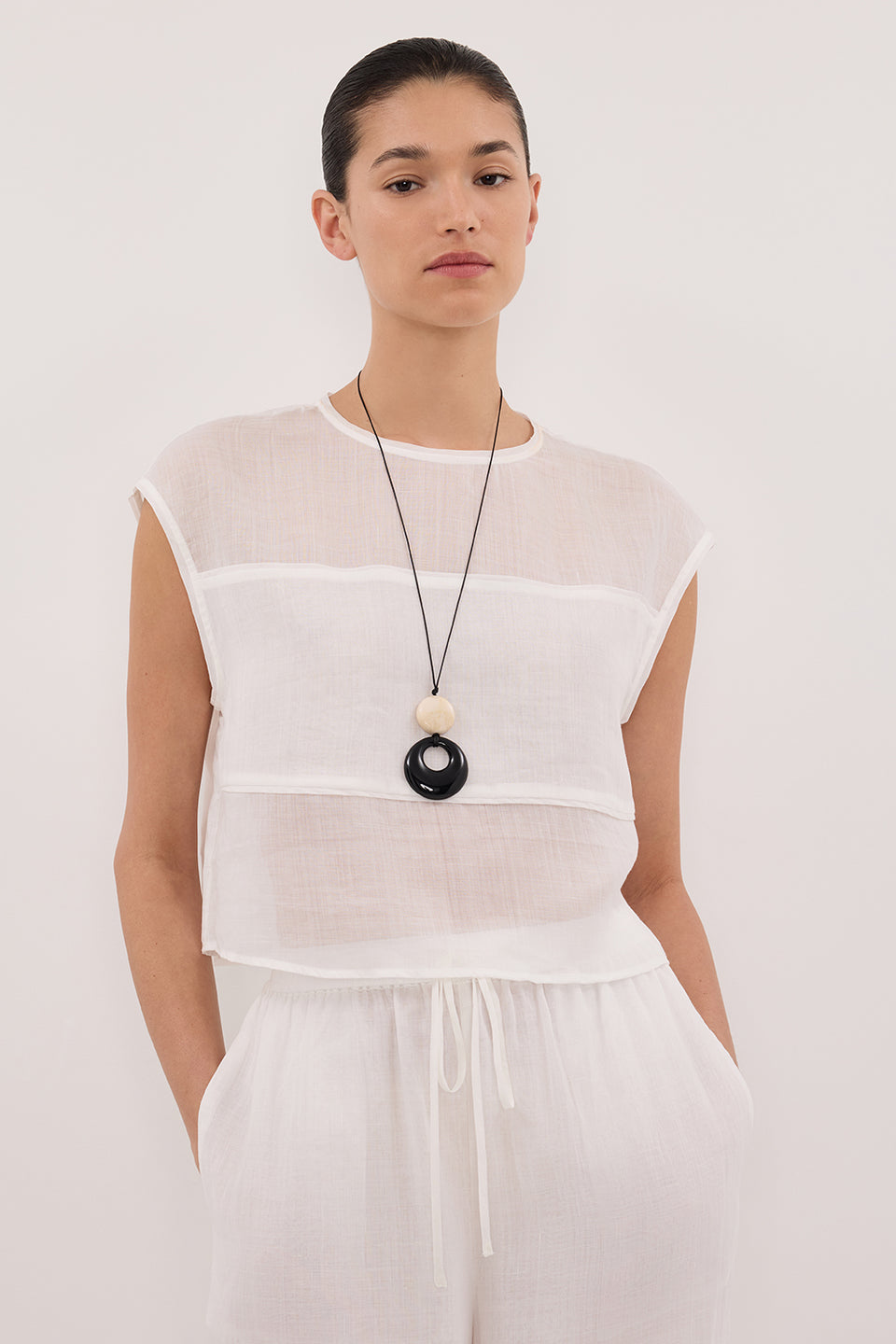 KAI WHITE RAMIE PANELLED TOP