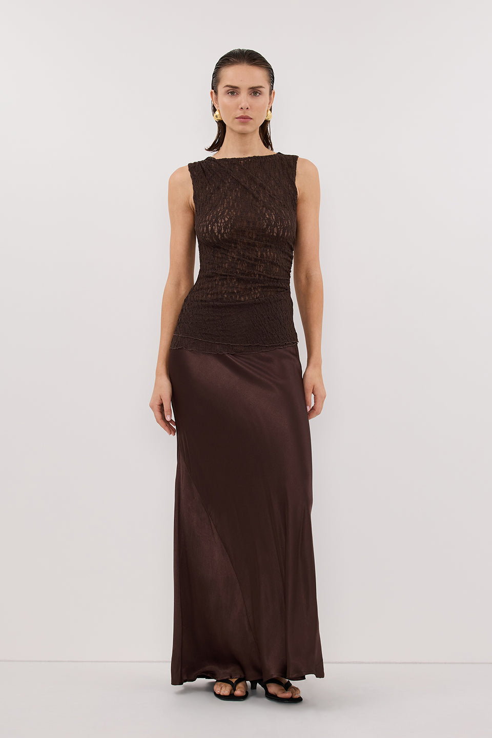 LIZZIE DARK CHOCOLATE SLEEVELESS LACE TOP