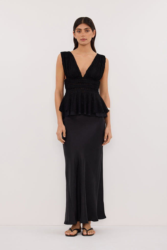 LIZZIE BLACK LACE PEPLUM TOP | Dissh