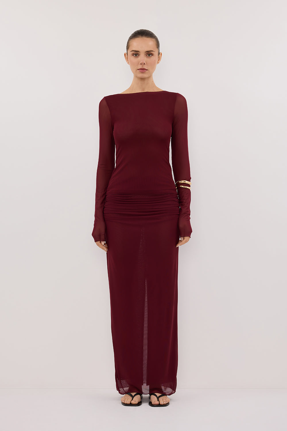 NYRA WINE LONG SLEEVE MESH TOP – DISSH
