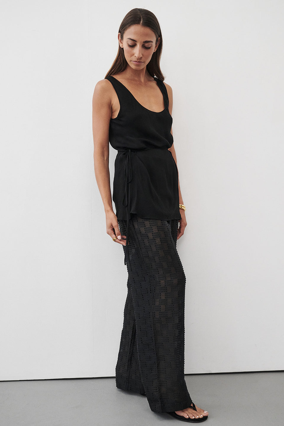 ELBA BLACK SHEER CHECK PANTS