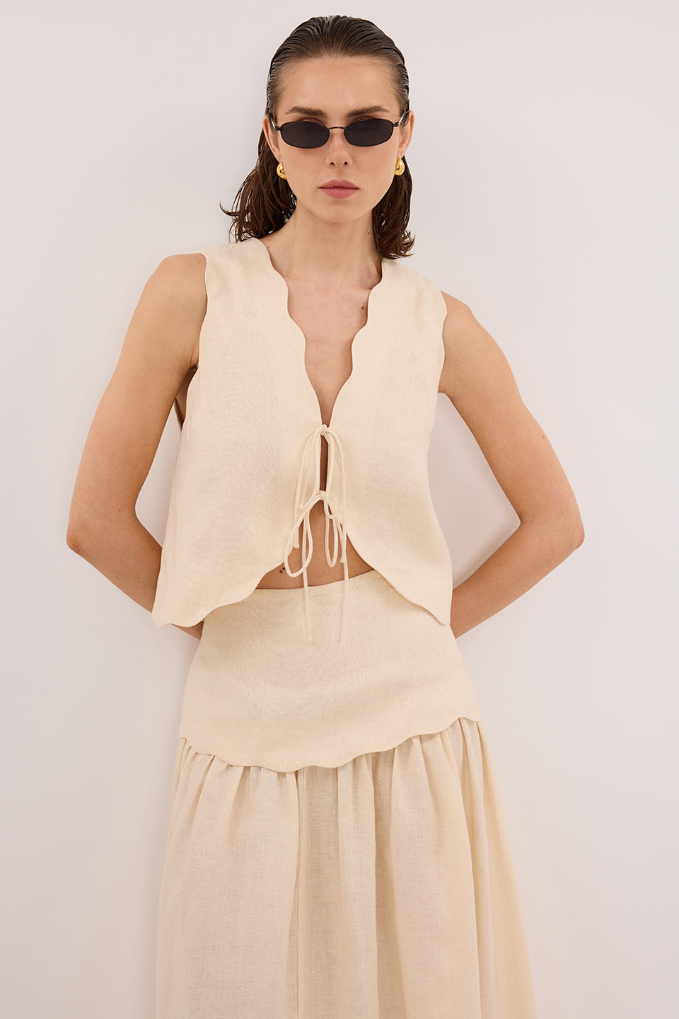LELA SANDSTONE SLEEVELESS LINEN VEST TOP
