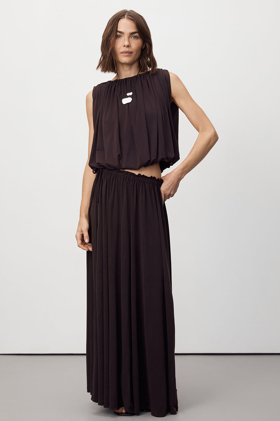 AVA BURNT CHOC MODAL BLEND MIDI SKIRT