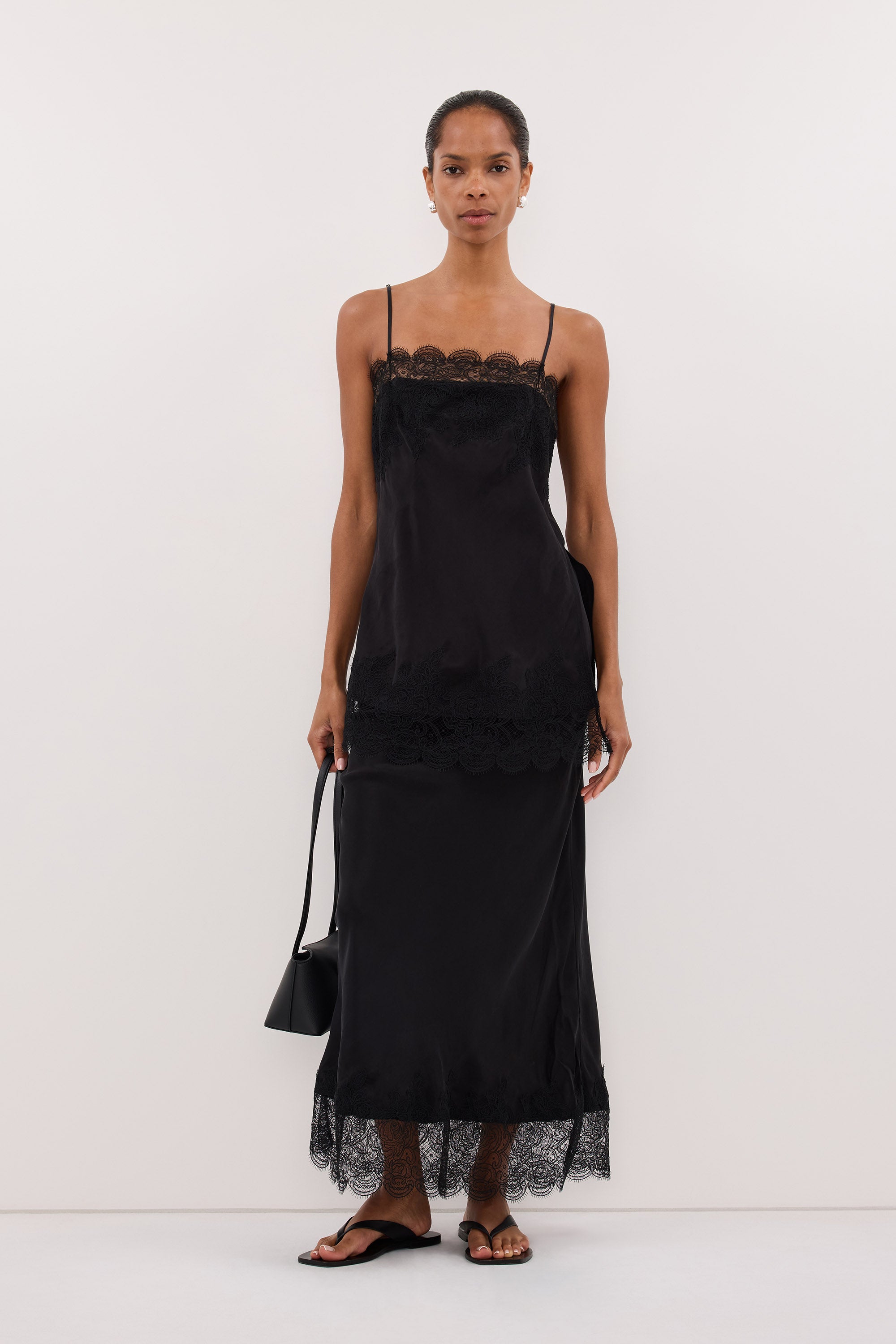 v neck ruffle hem cape large hemline midi dress beige Mina Cupro Lace Midi Skirt in Black By DISSH