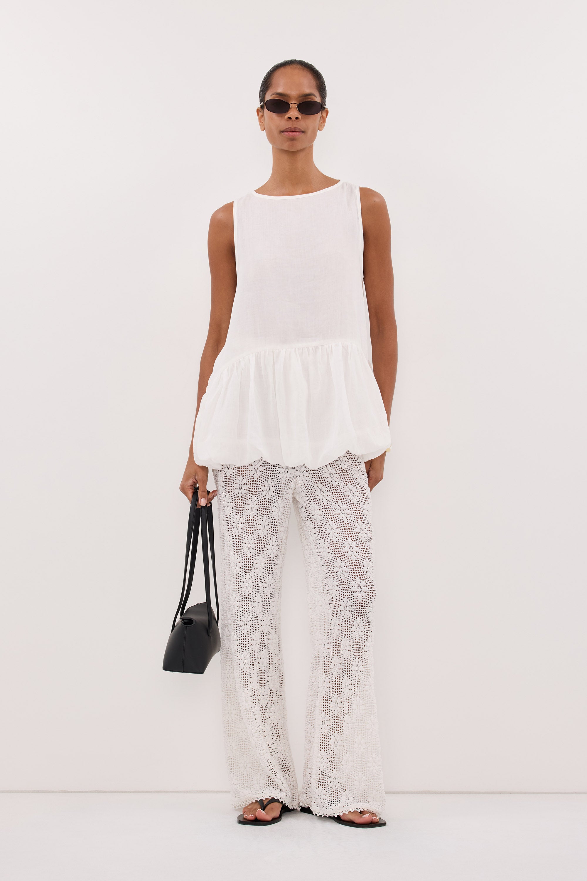 AGNES WHITE CROCHET WIDE LEG PANT – DISSH
