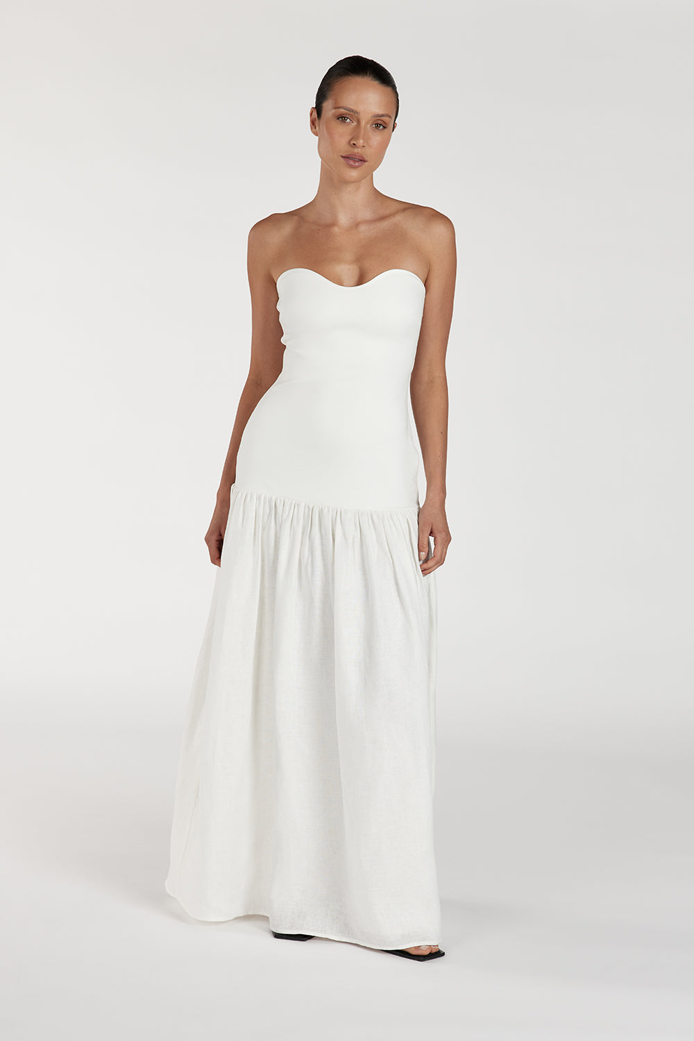 ELLISON WHITE STRAPLESS MIDI DRESS DISSH ELLISON WHITE STRAPLESS MIDI DRESS DISSH