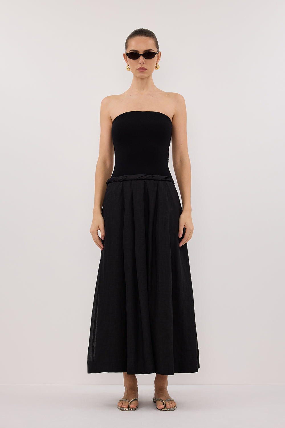 COCO BLACK HYBRID MIDI DRESS – DISSH