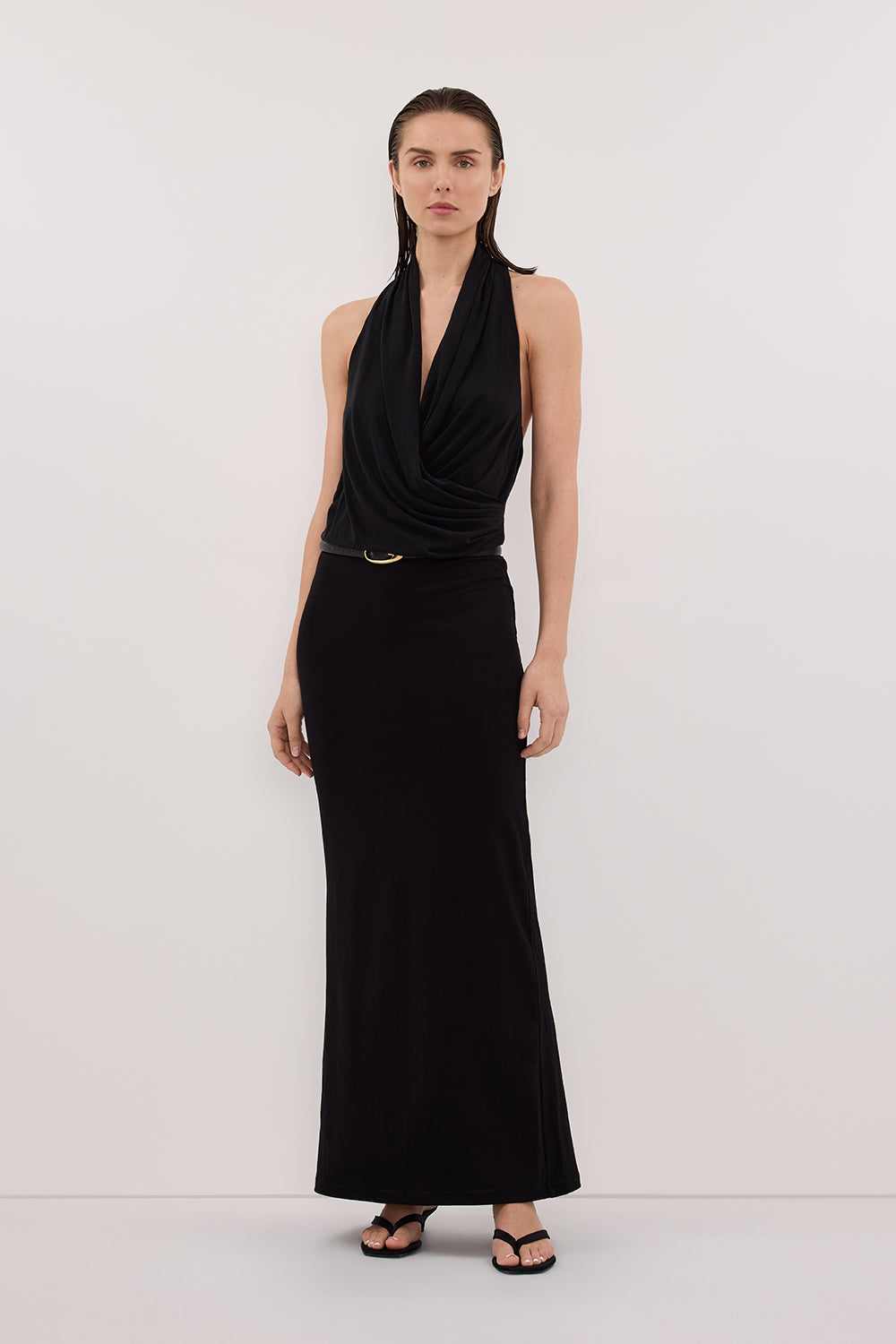 Felicity Sleeveless Halter Midi Dress in Black By DISSH Felicity Sleeveless Halter Midi Dress in Black By DISSH