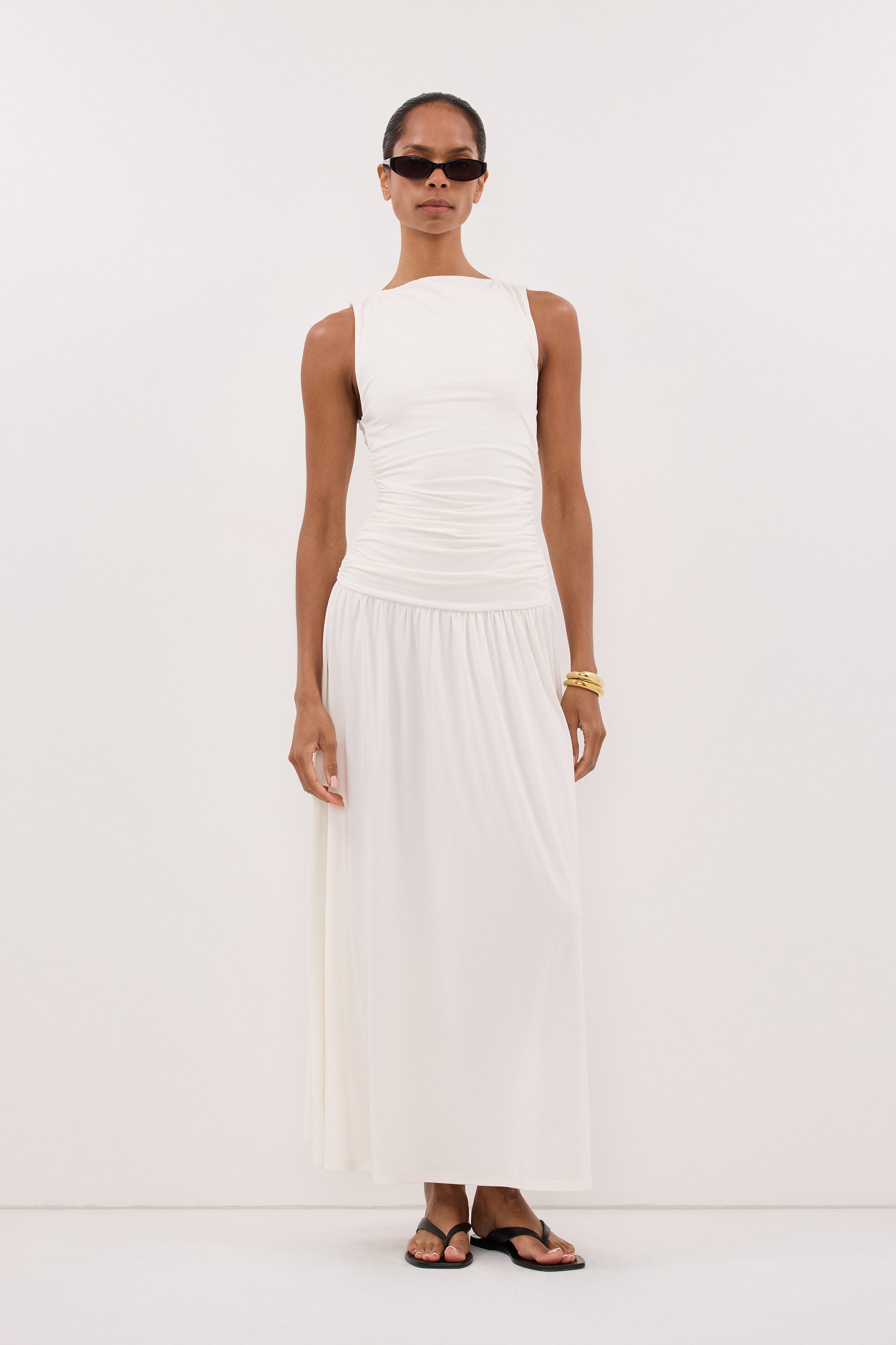 Meg Sleeveless Knit Midi Dress in Off White By DISSH Meg Sleeveless Knit Midi Dress in Off White By DISSH