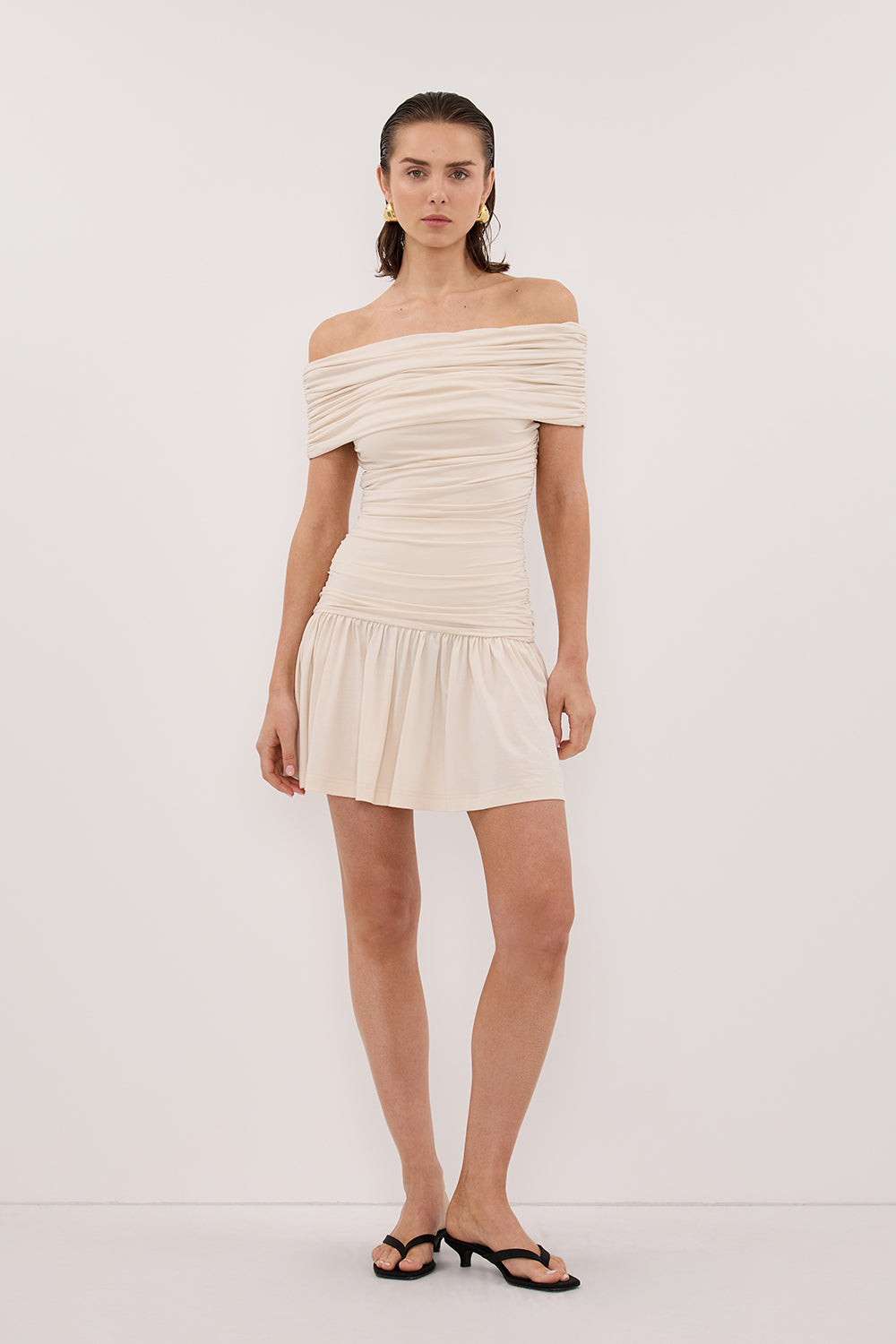 FEZ BONE OFF SHOULDER MINI DRESS โ DISSH