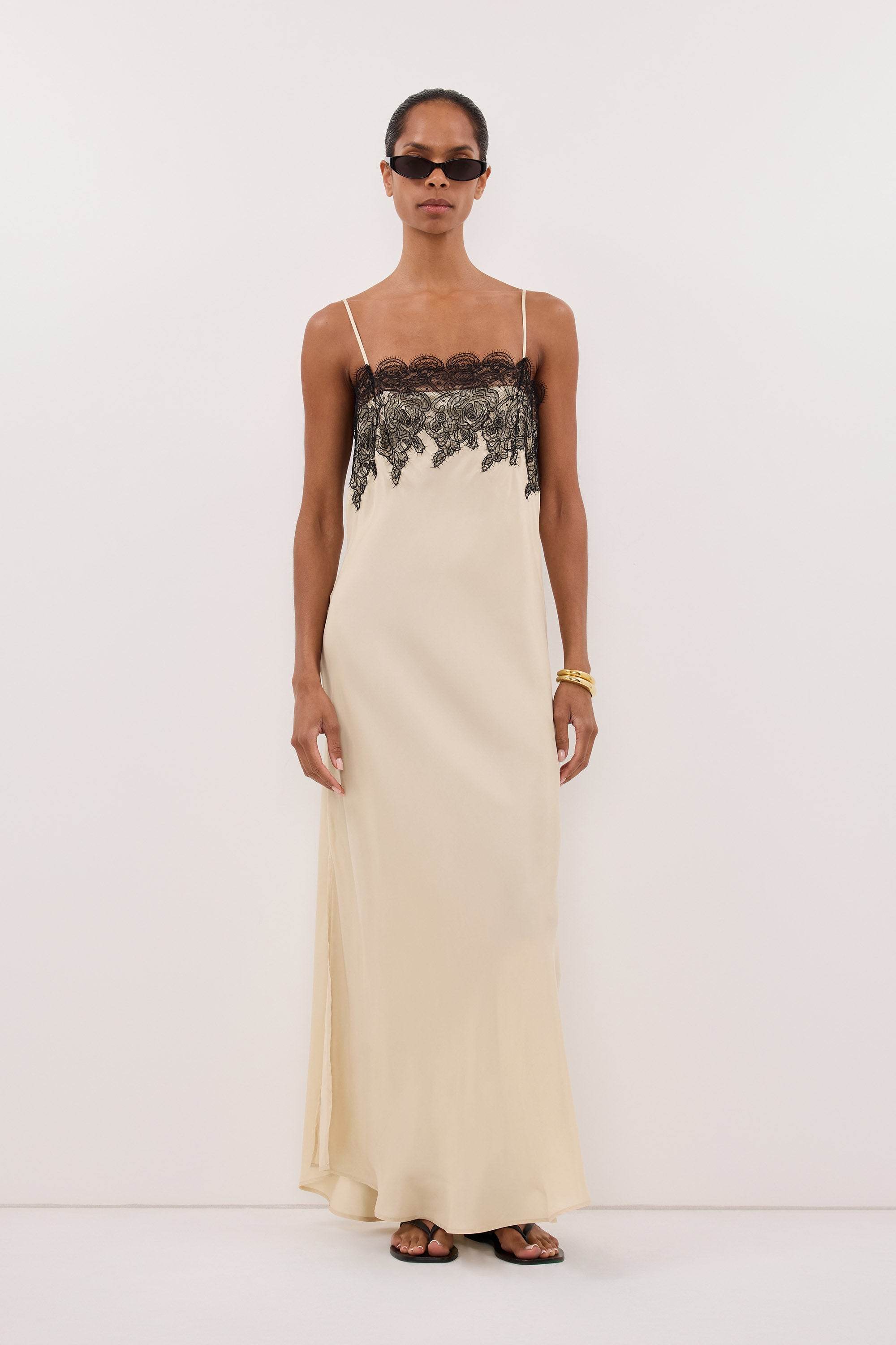 Mina Cupro Lace Sleeveless Midi Dress in Straw By DISSH Mina Cupro Lace Sleeveless Midi Dress in Straw By DISSH