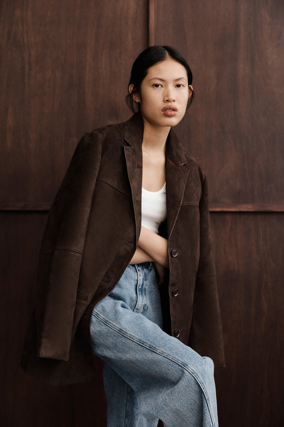 HENDRIX BITTER CHOC OVERSIZED SUEDE LEATHER JACKET