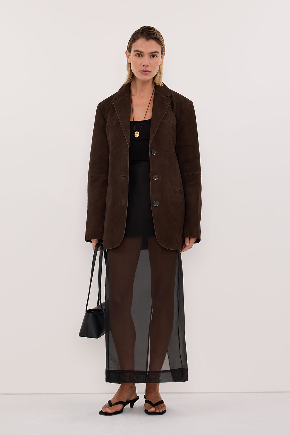 Hendrix Oversized Suede Leather Jacket in Bitter Chocolate By DISSH Hendrix Oversized Suede Leather Jacket in Bitter Chocolate By DISSH
