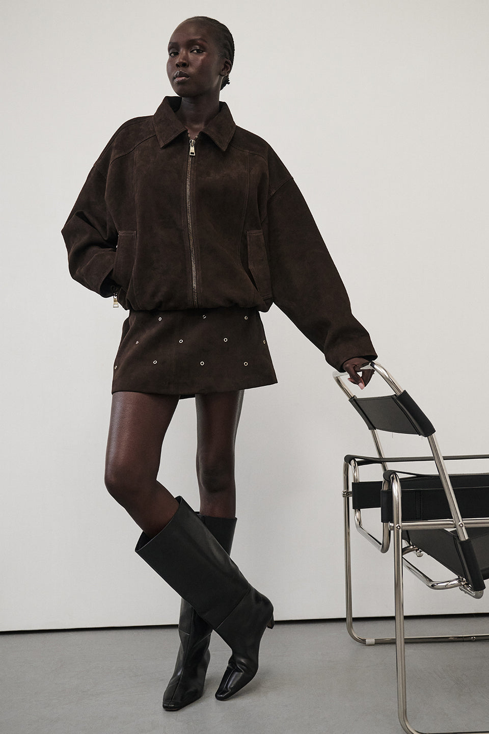 SYLVIE BITTER CHOC SUEDE MINI SKIRT