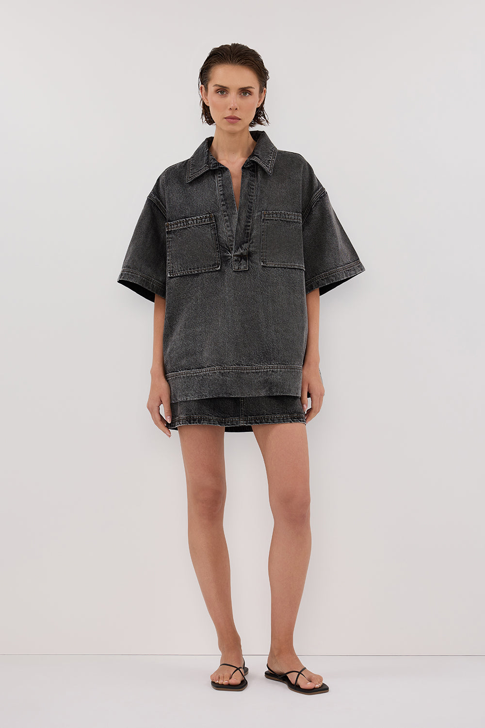 MASON WASHED BLACK BOXY DENIM SHIRT – DISSH