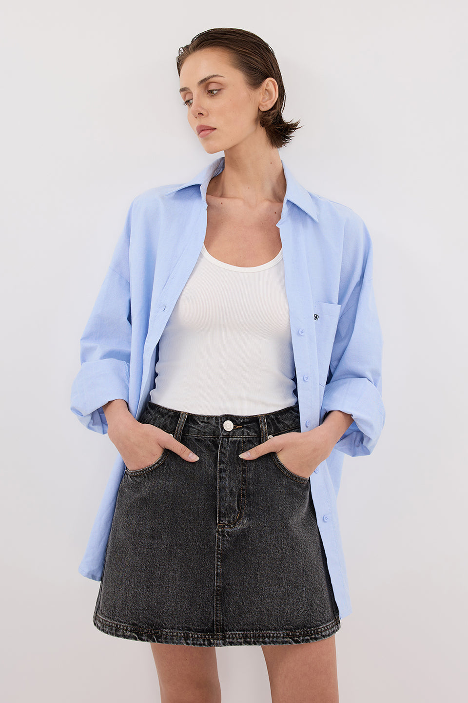 MASON WASHED BLACK DENIM MINI SKIRT