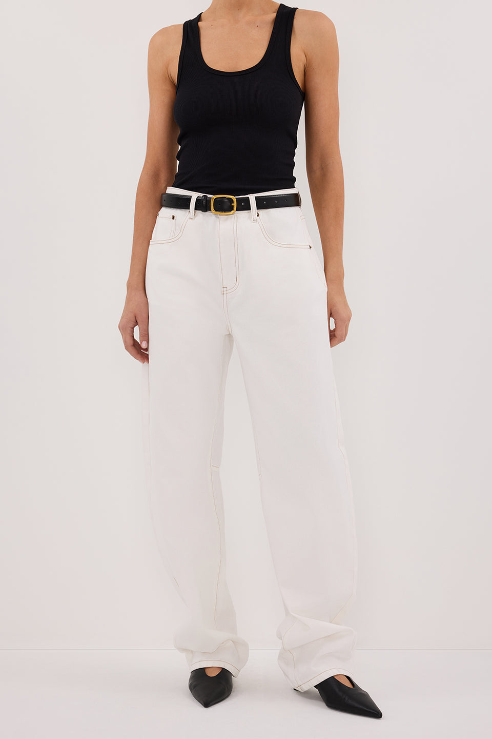 LIV WHITE DENIM BARREL LEG JEAN