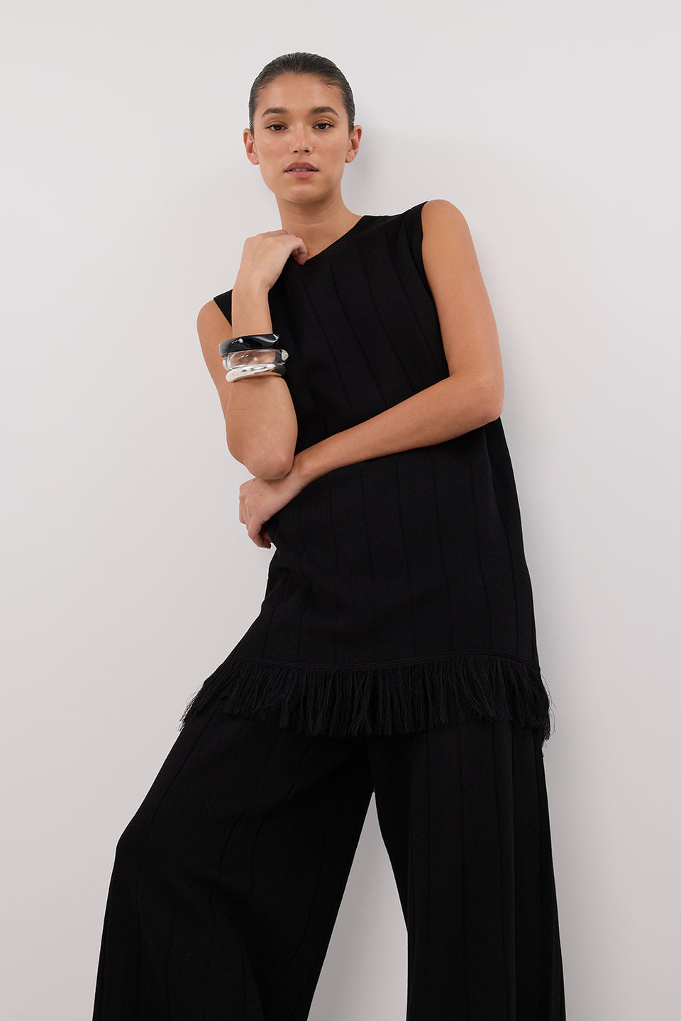 ARIA BLACK FRINGED TUNIC TOP