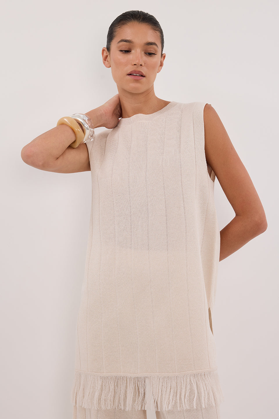 ARIA CREAM FRINGED TUNIC TOP