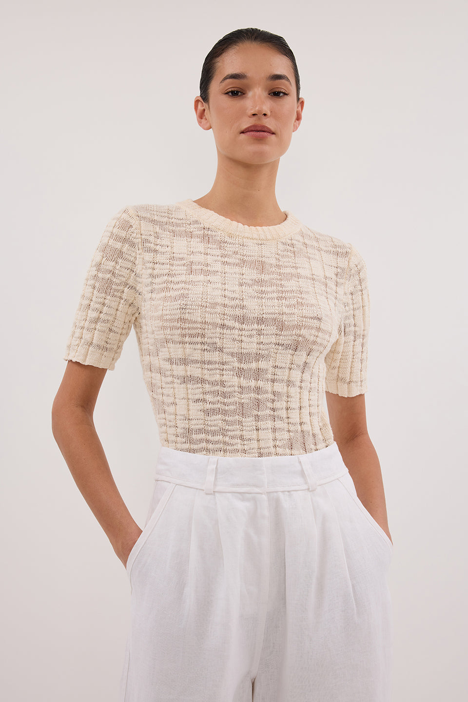 CIA NATURAL CAP SLEEVE KNIT TEE