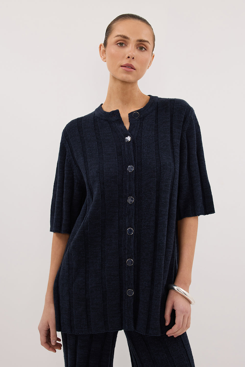 JAZZ INDIGO BUTTON KNIT SHIRT