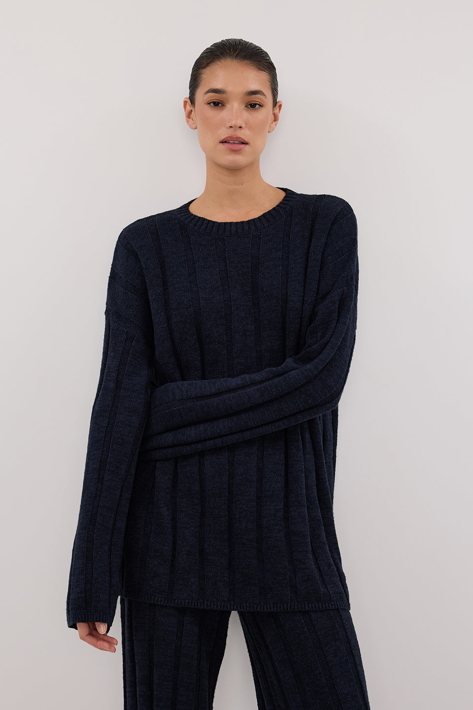 JAZZ INDIGO CREW NECK KNIT TOP