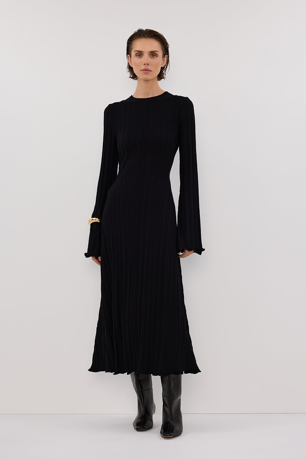 SYLVIA BLACK KNIT MIDI DRESS DISSH SYLVIA BLACK KNIT MIDI DRESS DISSH
