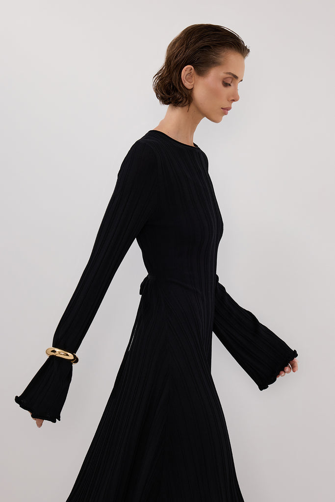 Sylvana Plus Size Black Midi Dress With Sleeves