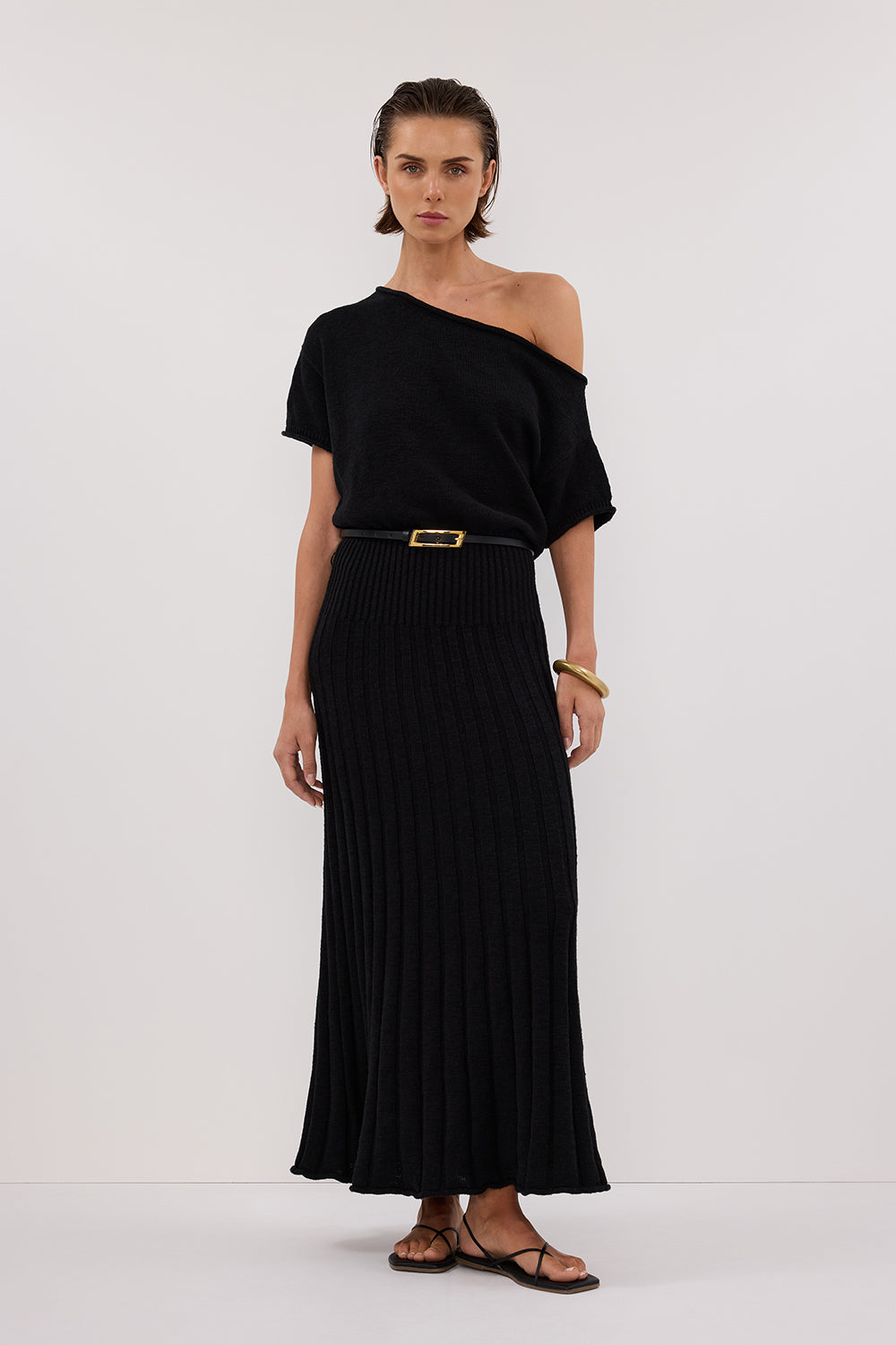 missy asym midi dress Rick Asym Knit Short Sleeve Midi Dress in Black By DISSH