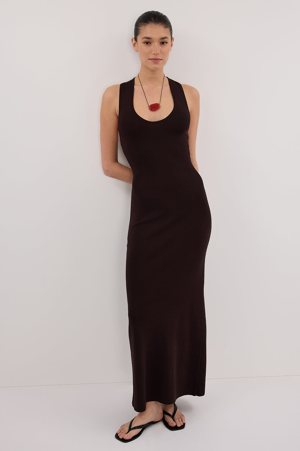 DEVIN BITTER CHOC RACER KNIT DRESS DEVIN BITTER CHOC RACER KNIT DRESS