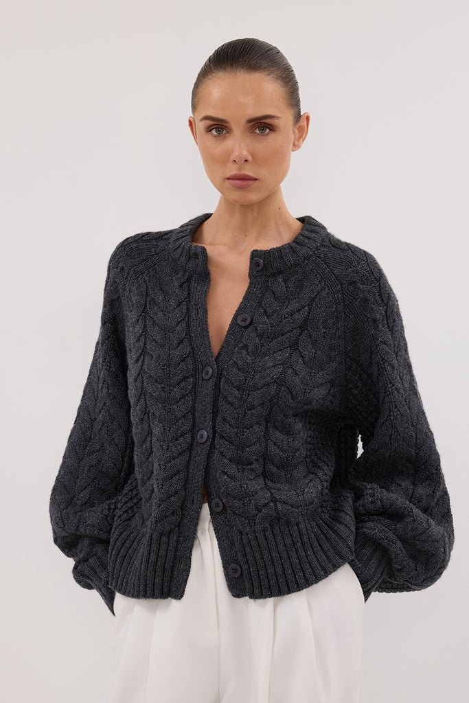 TOM CHARCOAL CABLE KNIT CARDIGAN | Dissh TOM CHARCOAL CABLE KNIT CARDIGAN | Dissh