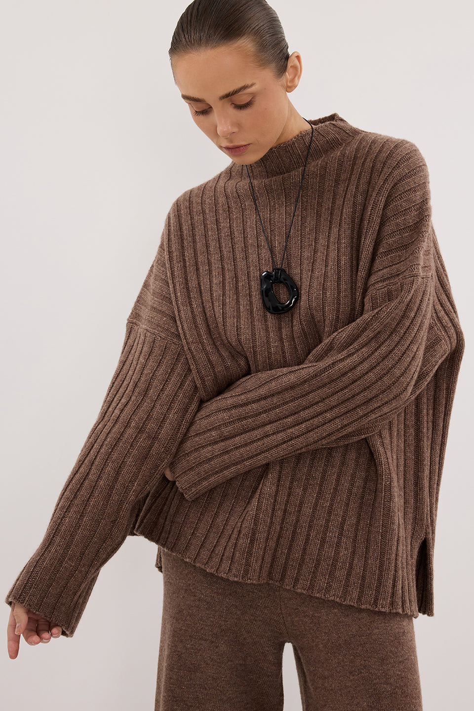 TUCSON MOCHA HIGH NECK KNIT JUMPER