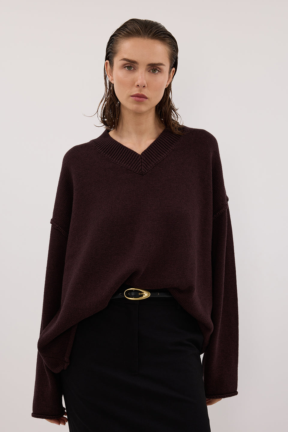 FLINT PLUM V NECK KNIT JUMPER