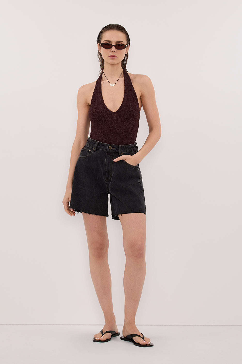 最終価格【yo BIOTOP】rayon bare halter neck DINA CHOC COTTON HALTER KNIT TOP – DISSH