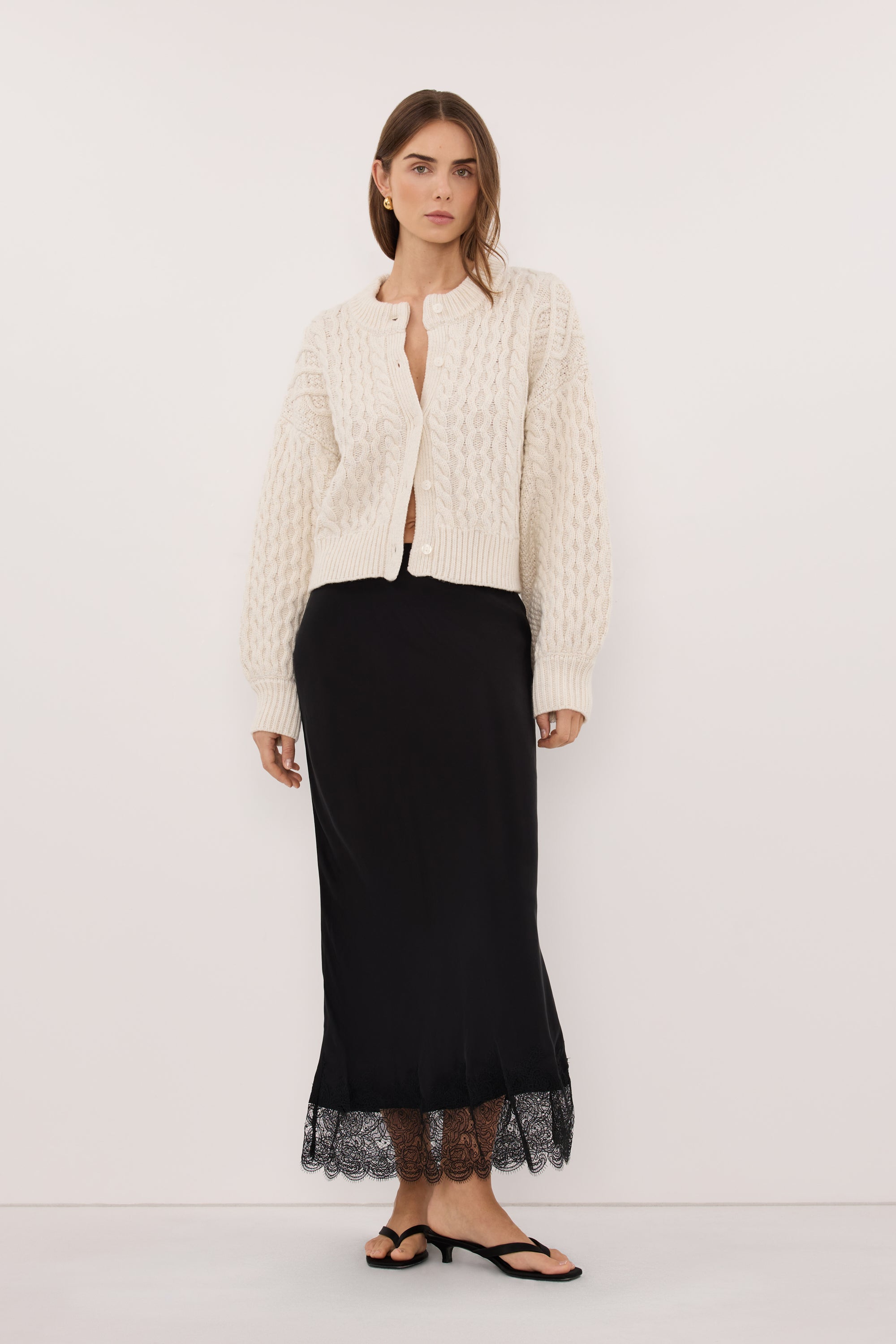 CARMEN IVORY CABLE KNIT CARDIGAN – DISSH