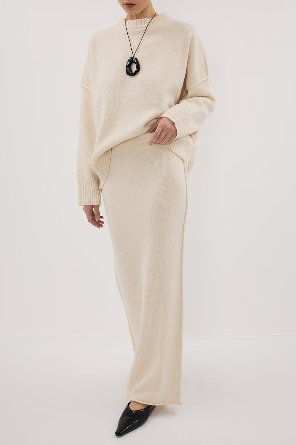 PAIGE CREAM WOOL KNIT MIDI SKIRT