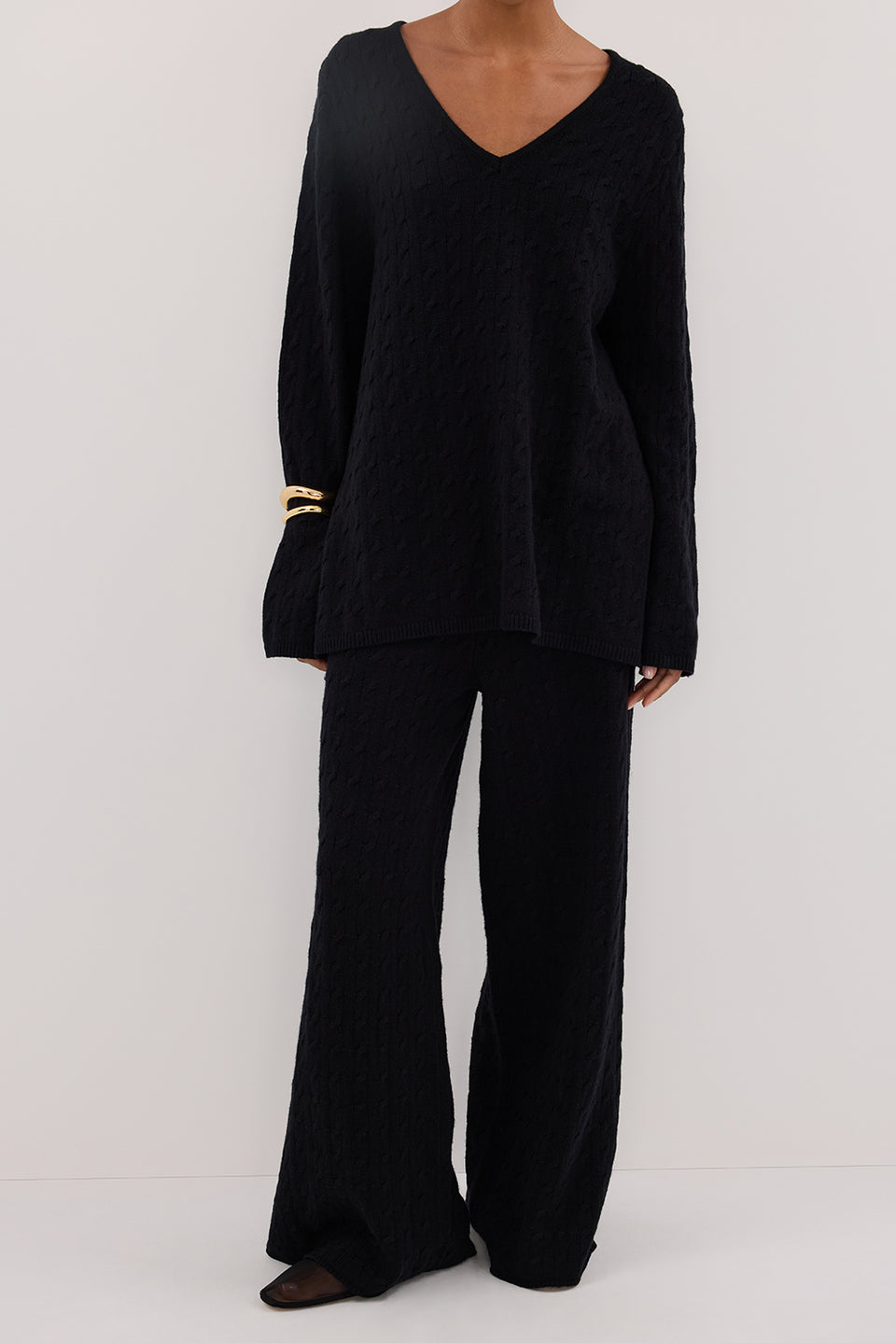 MAREN BLACK CABLE KNIT PANT